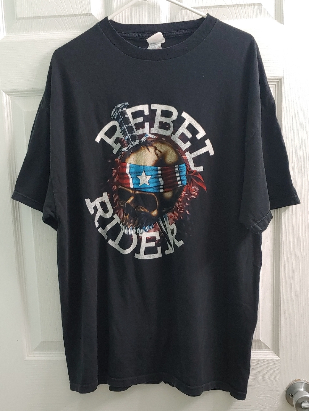 Vintage 90s Rebel Rider T Shirt Black  Tennessee River Biker Tee Size 2XL